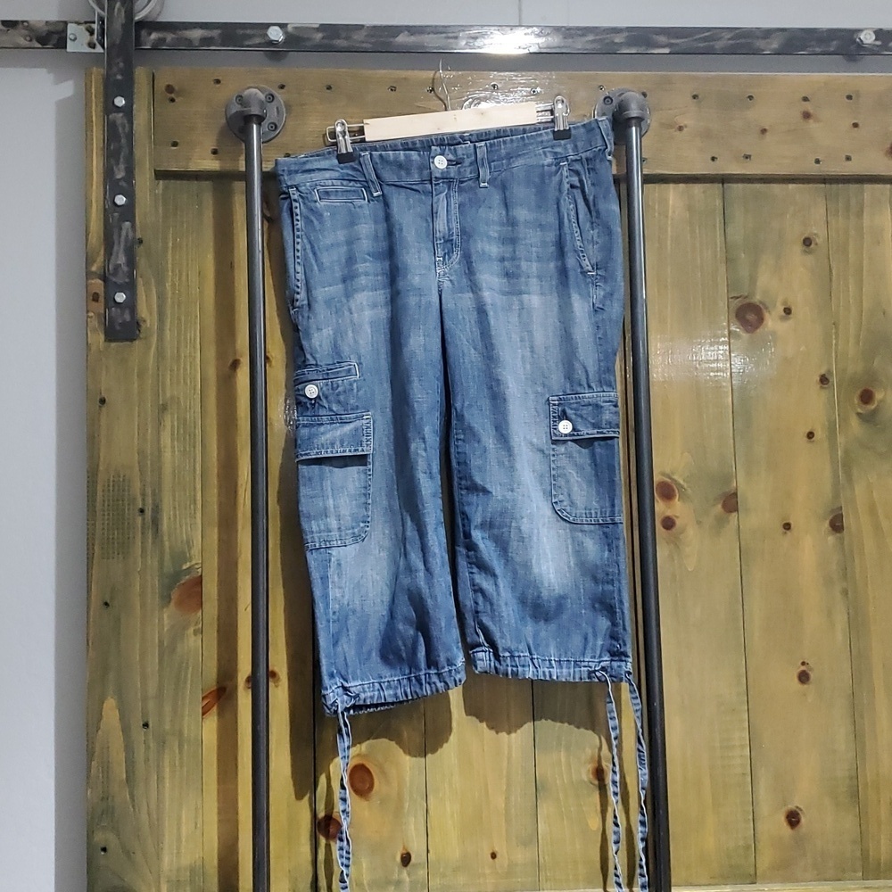 DENIM 7 FOR ALL MANKIND CARGO KNICKER CAPRI PEDAL PUSHER JEANS SIZE 31 VINTAGE